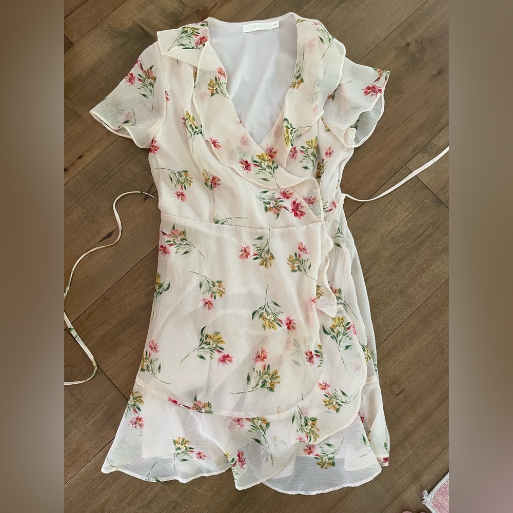 Lush Floral, blush wrap dress